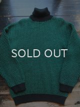 80s 緑×黒 千鳥柄 タートルネックセーター