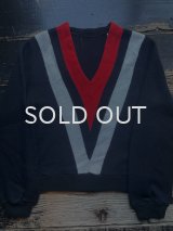 1960s〜黒×赤白 Vネック アクリル ニット