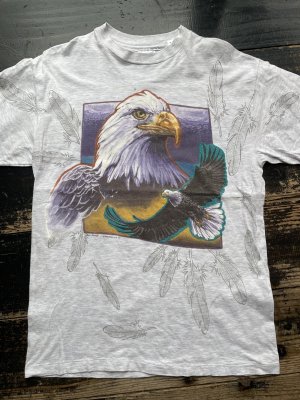 画像1: 90s 鷲 イーグル 羽 USA製 霜降りグレー Tシャツ