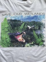 90s ワニ 鳥 湿地帯 フォトプリント Tシャツ
