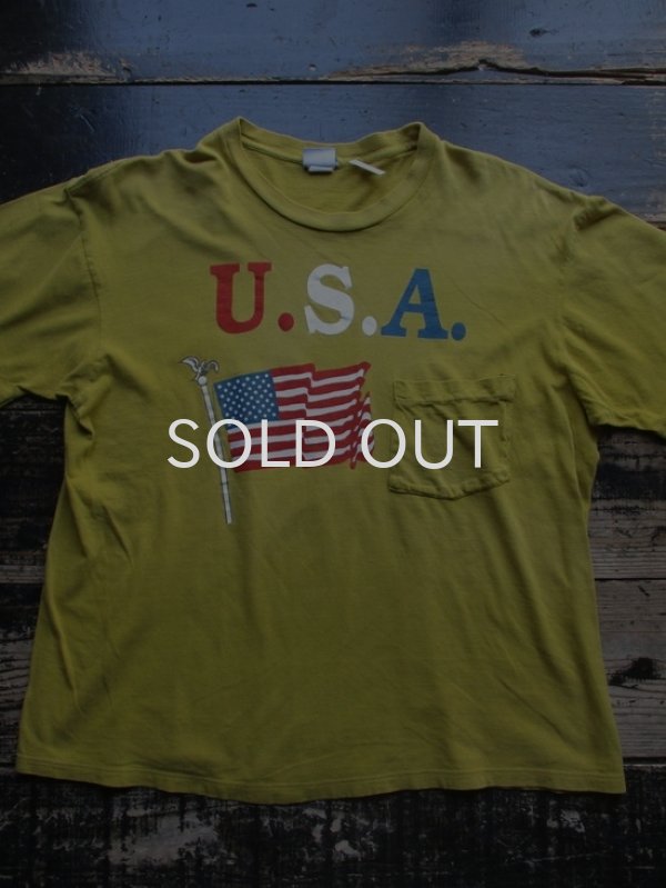 画像1: 90s USA製 アメリカ国旗 ポケットTシャツ