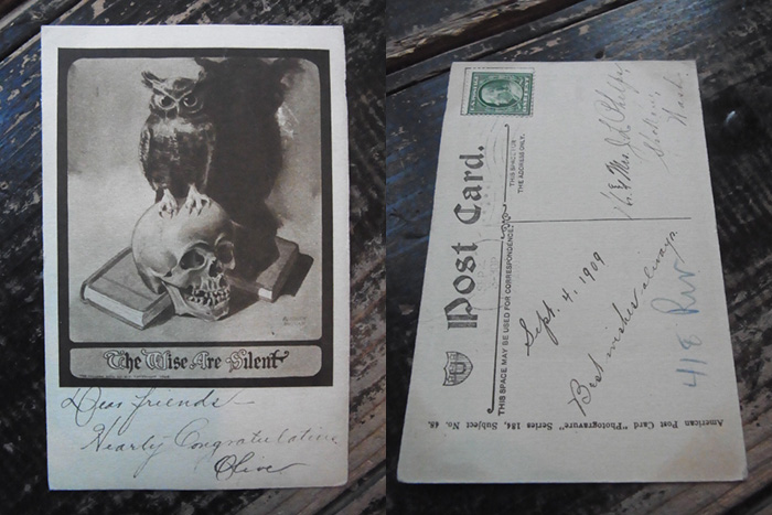 画像: 1908年　骸骨×梟　ポストカード