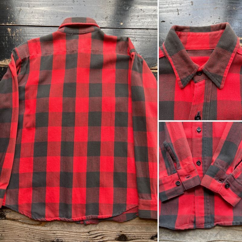 画像: 70〜80s 赤黒 ブロックチェック ヘビーネルシャツ