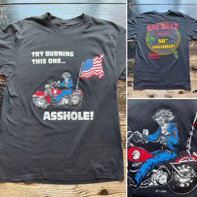 画像: 90s 中指 バイカー バイクウィーク Tシャツ