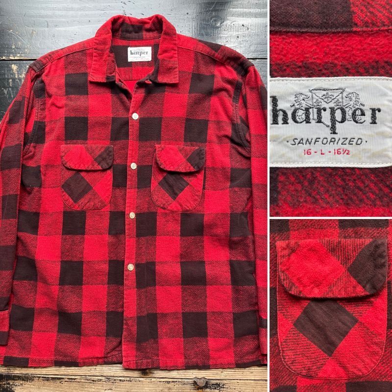 画像: 50s harper 赤黒 プリントネルシャツ