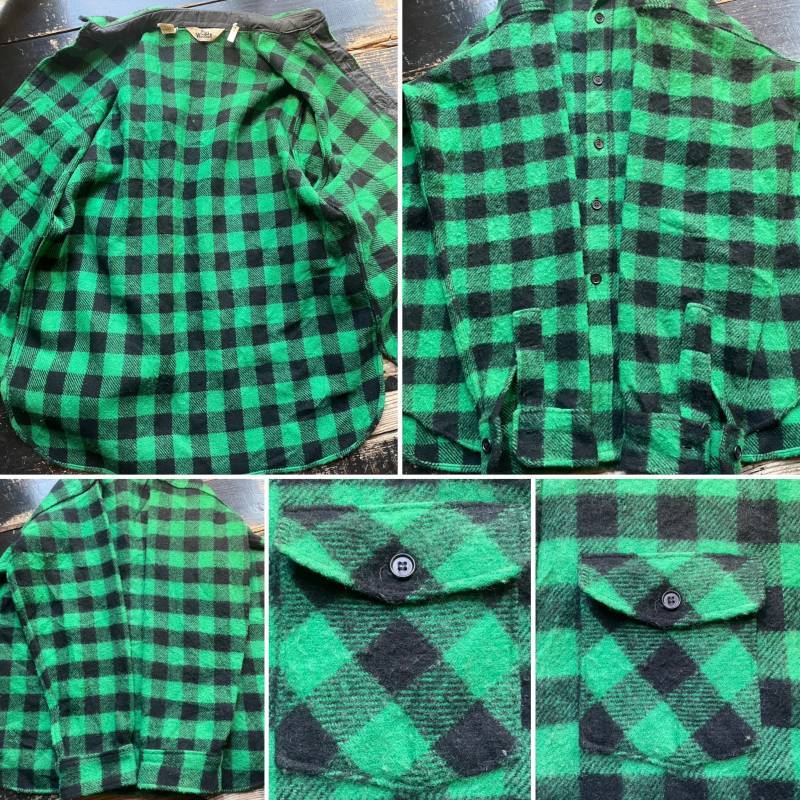 画像: 70s ウールリッチ 緑黒 バッファローチェック ウールシャツ