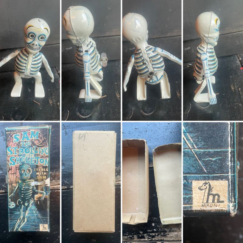 画像: 1950s 日本製 ゼンマイ 骸骨 ブリキ 玩具