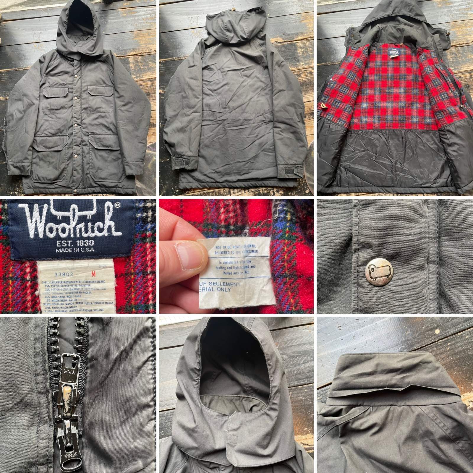 画像: 80s woolrich USA製 黒 ボロ マウンテンパーカー