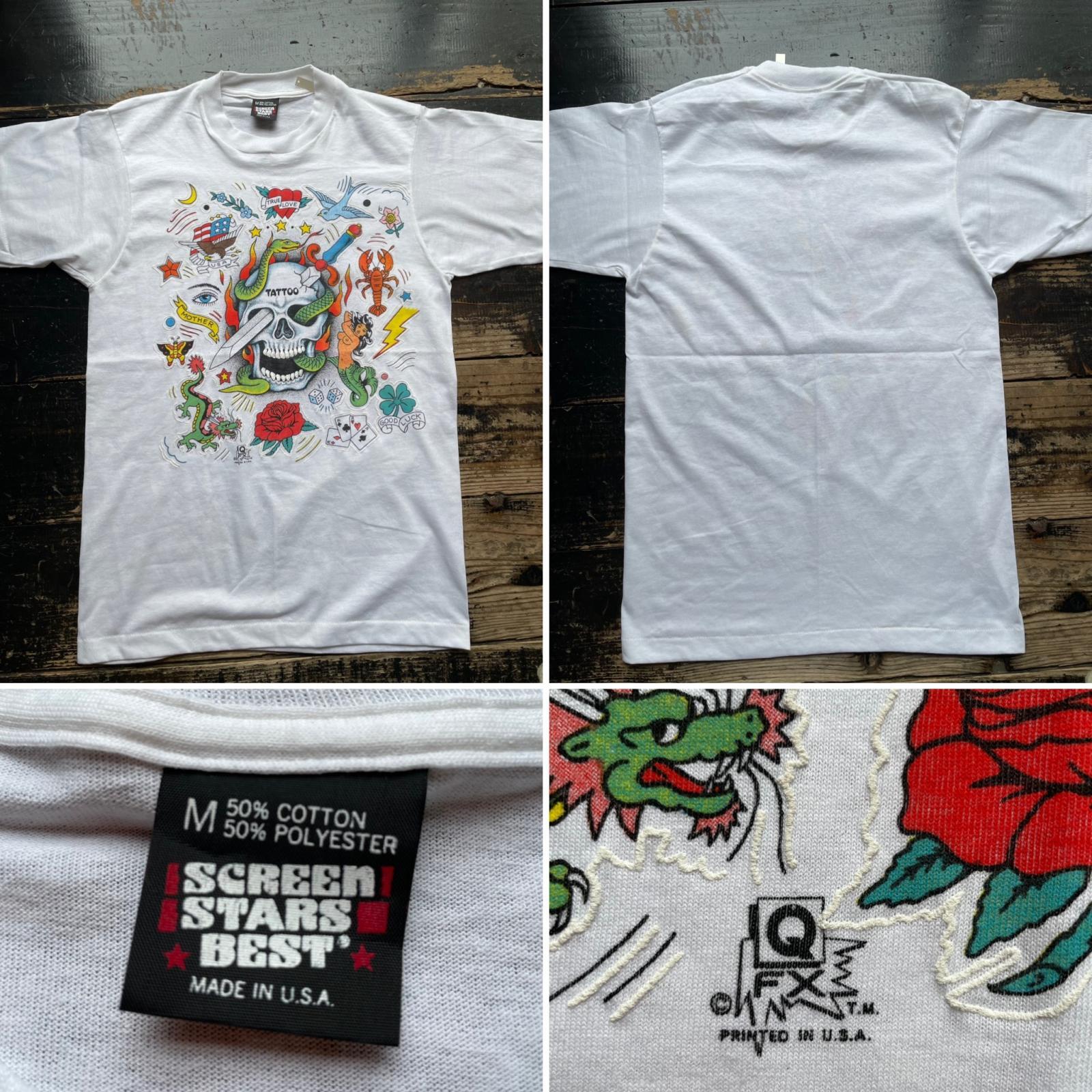 画像: 80〜90s USA製 スカル タトゥー Tシャツ
