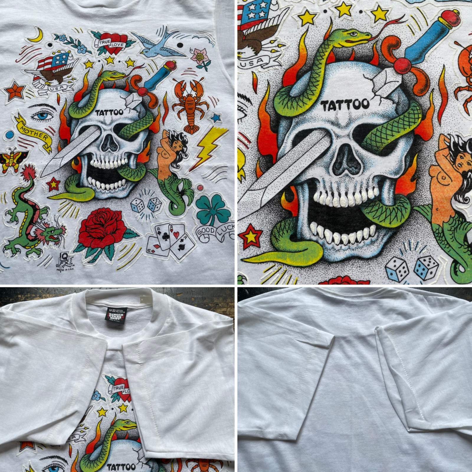 画像: 80〜90s USA製 スカル タトゥー Tシャツ