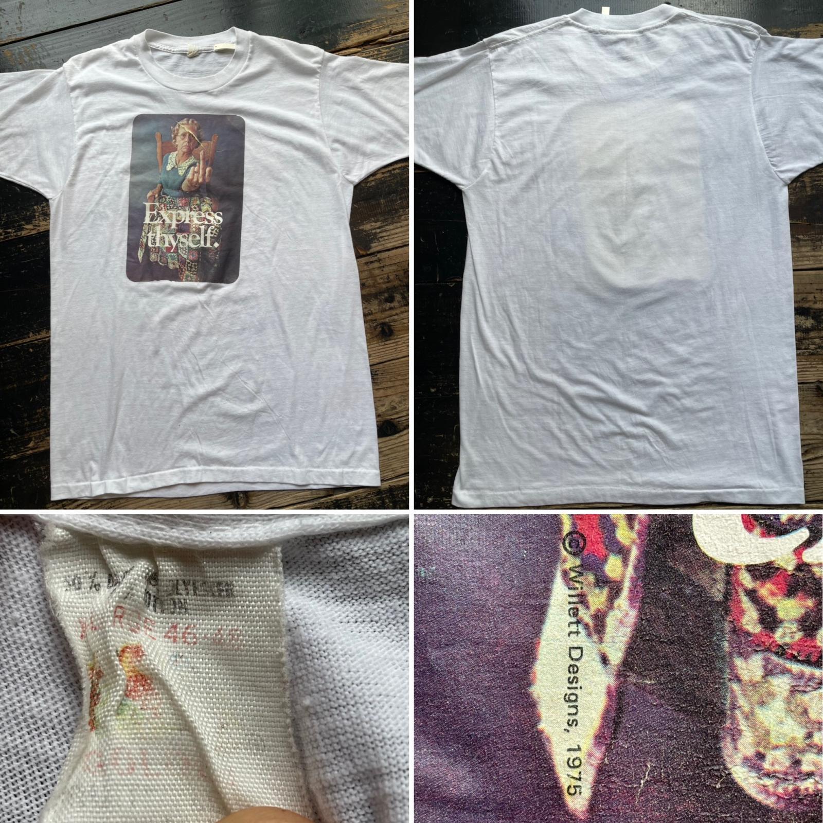 画像: 1970s 中指 おばあちゃん アイロンプリント Tシャツ