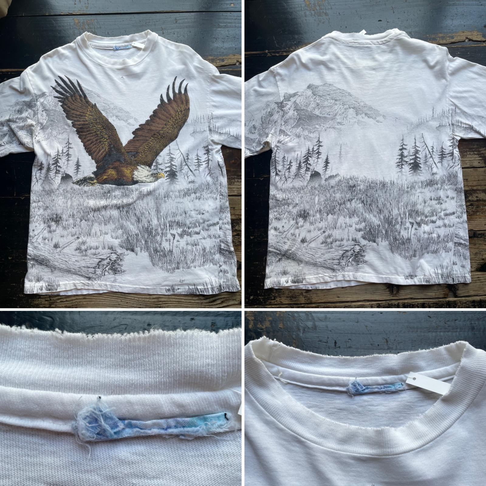 画像: 90s イーグル 総柄 ボロ Tシャツ