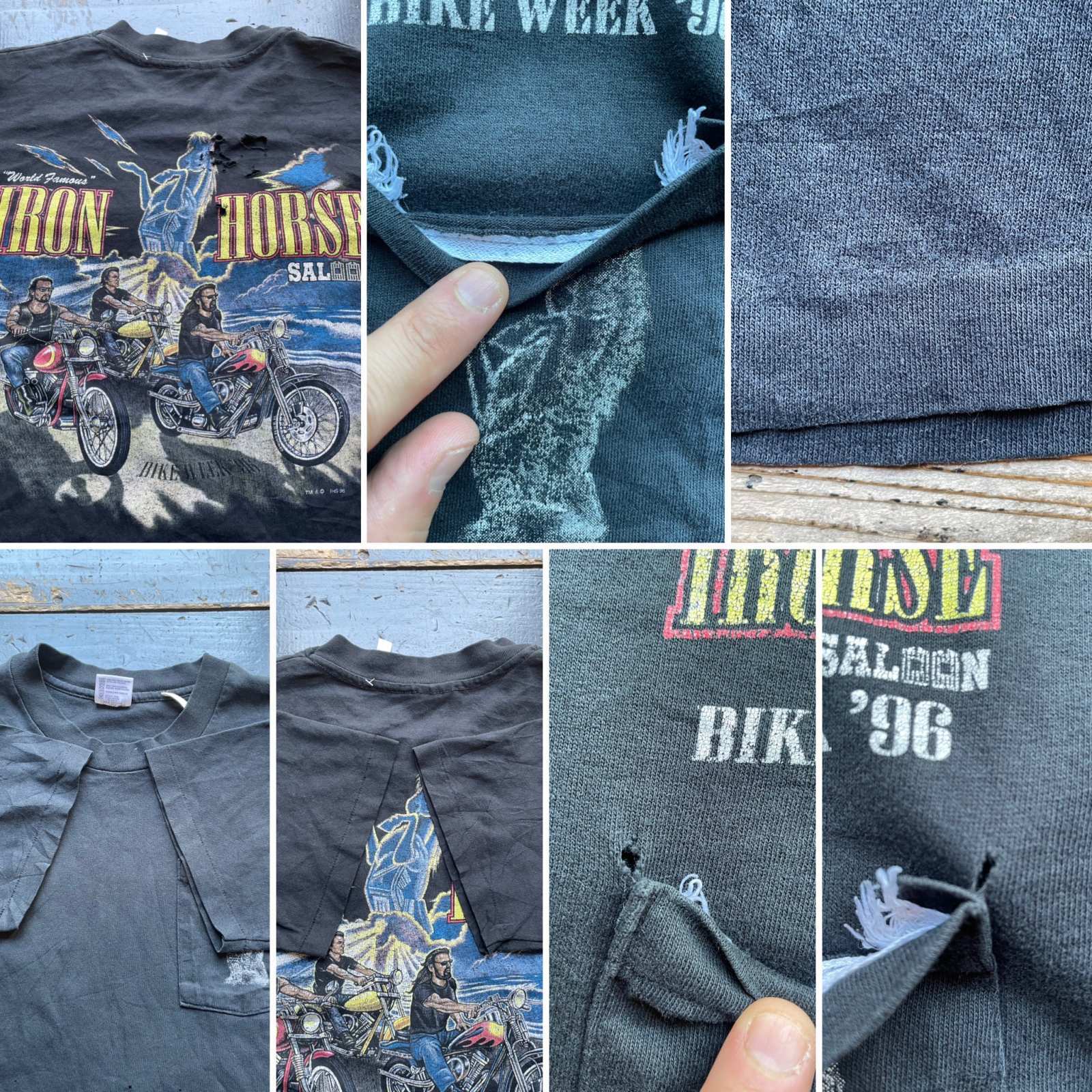 画像: 90s バイカー イベント ボロ 黒 ポケット Tシャツ