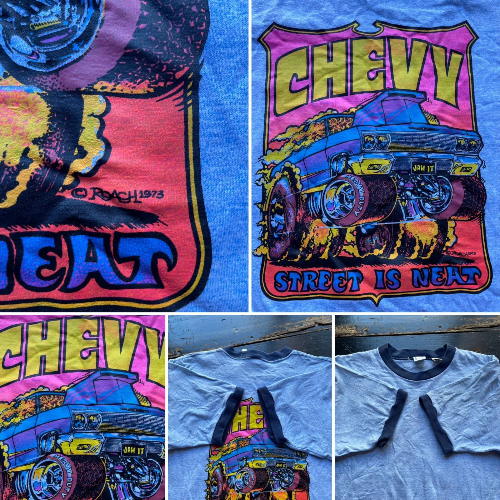 画像: 70s ROACH CHEVY アイロンプリント 霜降り リンガーTシャツ