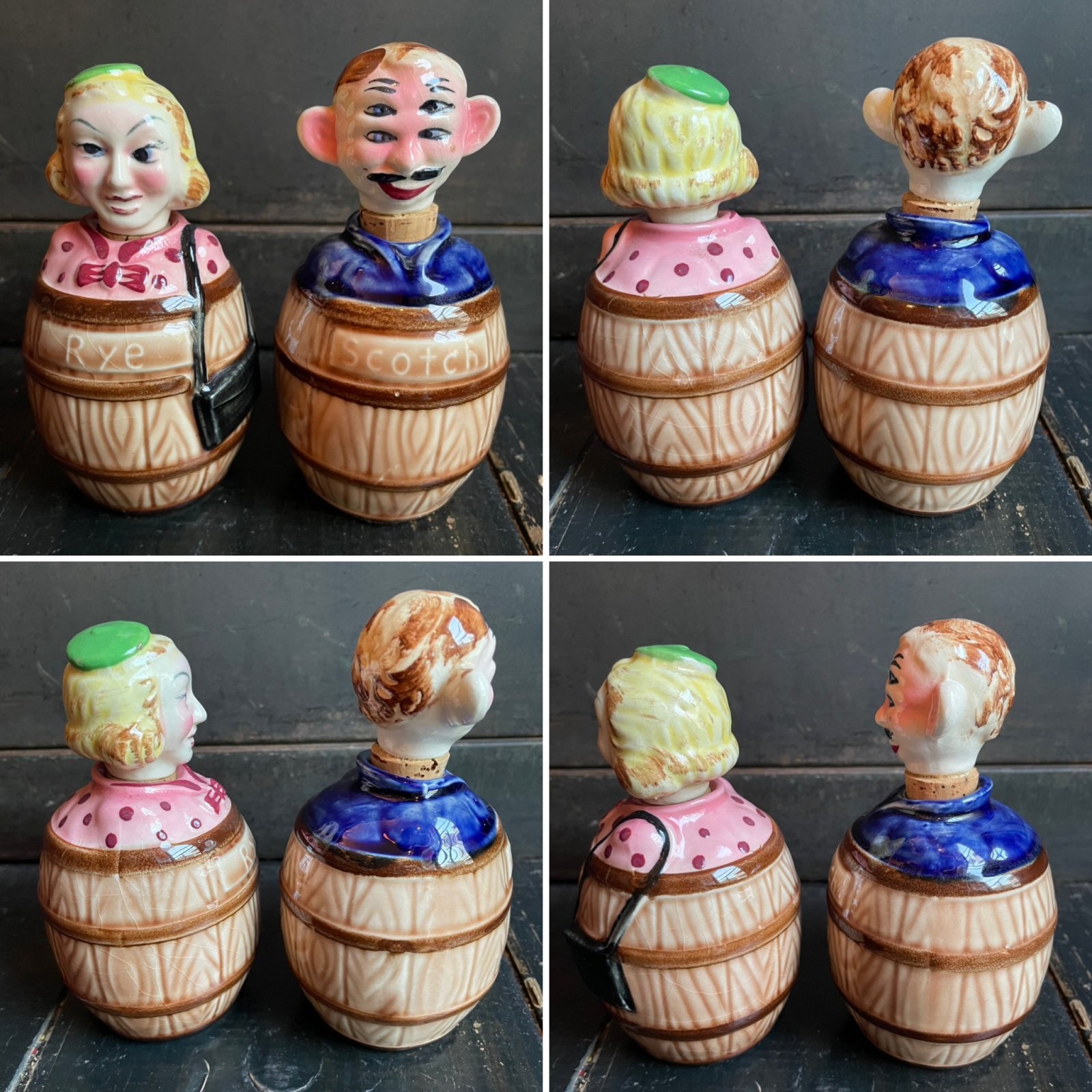 画像: 1950〜1960s 日本製 酔っ払い 4つ目 男女 デキャンタ セット