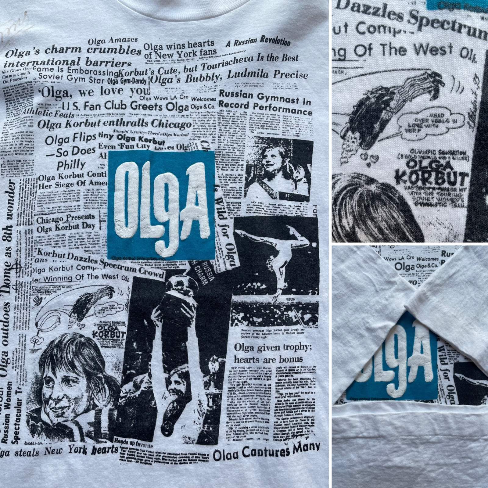 画像: 90s USA製 オルガ コルブト 新聞記事 プリント Tシャツ