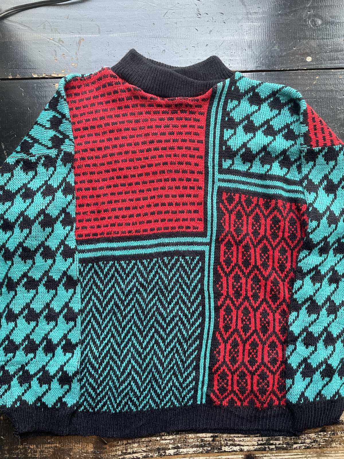 画像1: 1980〜90s USA製 アクリル 総柄 デザイン ニット